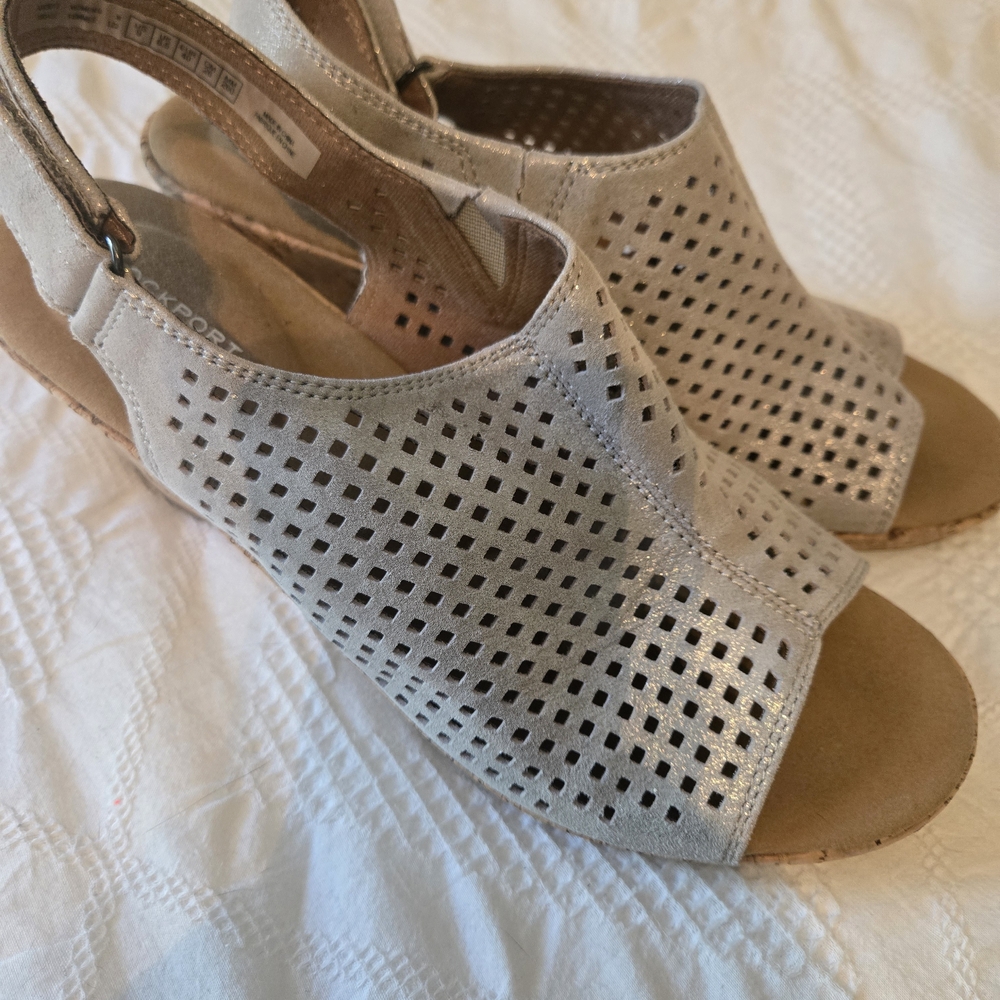 Rockport Silver Wedge Perforated Sandals - Picture 2 of 6